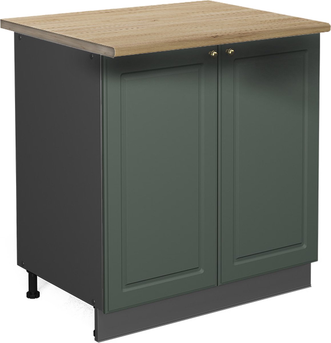 Vicco Keukenonderkast Fame-Line, Groen-Goud landelijk/Antraciet, 80 cm goudkleurig eiken werkblad