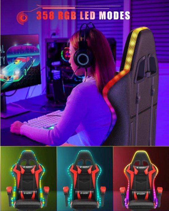 ALFORDSON Gamingstoel, gamingstoel met RGB-ledverlichting, massagestoel