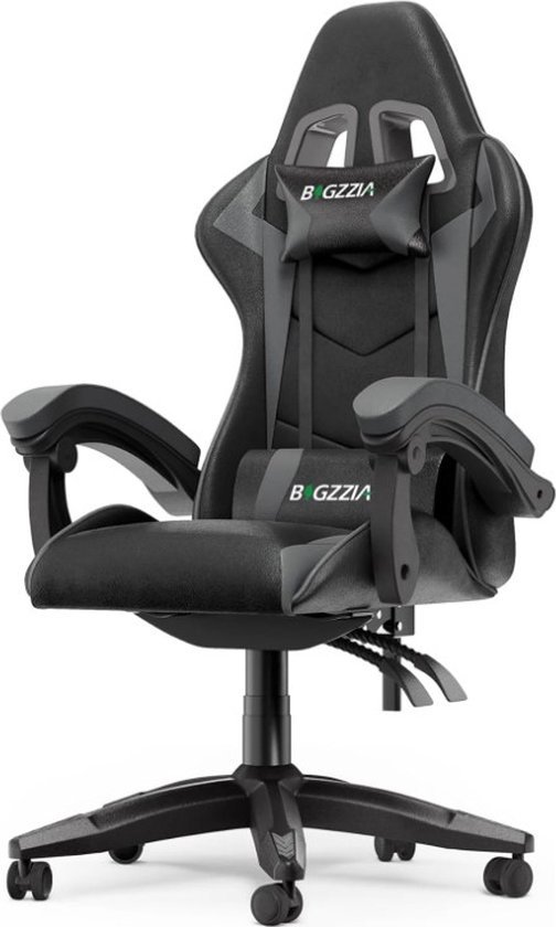 Delman Gamingstoel, racestoel, bureaustoel, computerstoel, massagefunctie met 6 vibratiepunten, managersstoel, stof, ergonomische voetensteun, 1036 (zwart