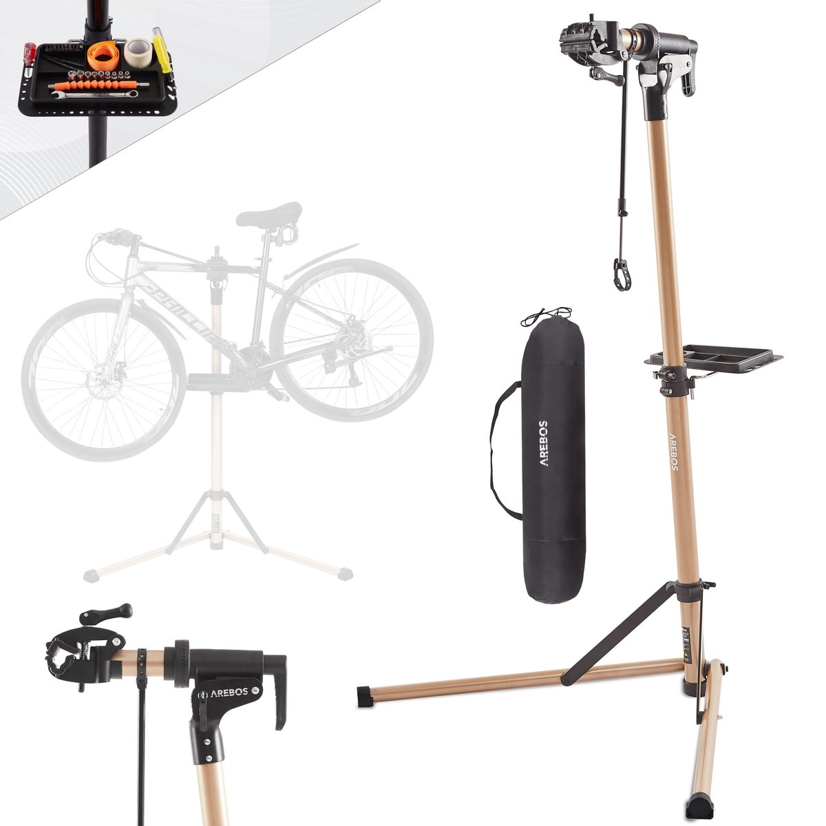 AREBOS Fiets montagestandaard, met draagtas, 360° draaibaar, draagvermogen 30 kg
