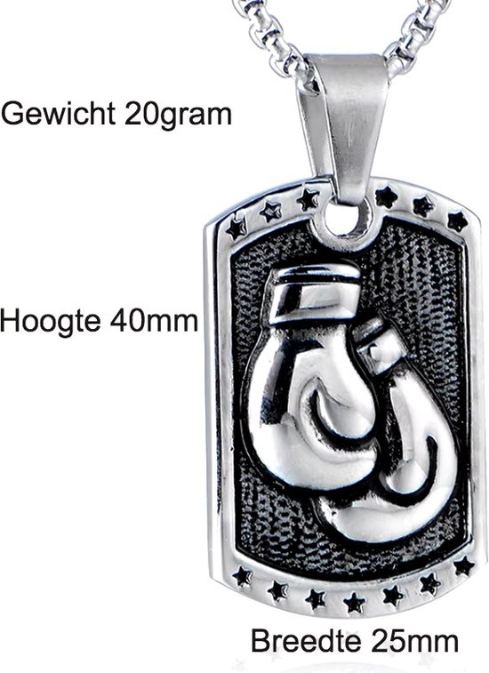 My Sweet Romance® – Ketting met Bokshandschoen & Naamplaat – 60 cm – RVS – Goud – Graveerbaar