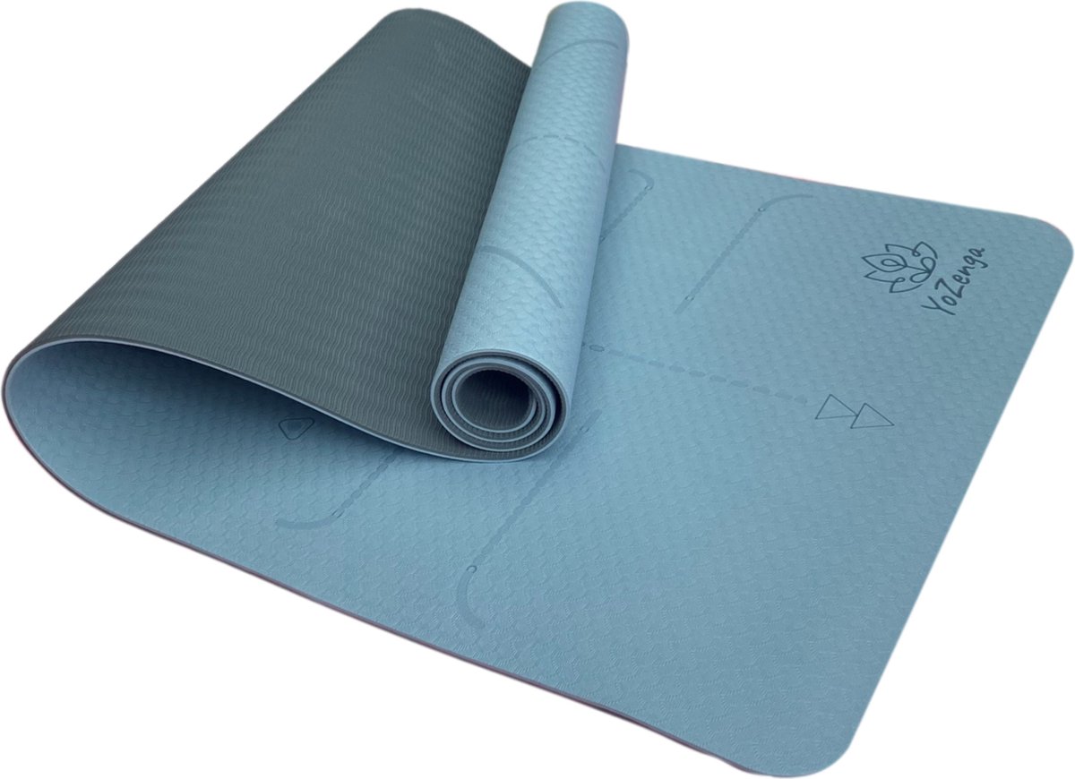 Bol.com YoZenga Premium Mat Lotus Ethereal Blue - Yoga Mat - Extra Dikke Antislip TPE Sportmat - Duurzaam & Lichtgewicht - Inclu... aanbieding