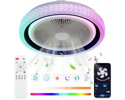 RGB Ventilator Lamp - Plafondventilator Met Speaker - Dimbaar - 6 Standen Ventilator - Wit - Keuken Lamp - Woonkamerlamp - Moderne lamp