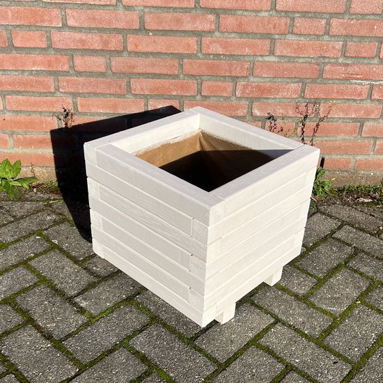 AMISHOUT - Jardinière carrée en bois 40x40x36 cm - blanc | bac à fleurs à l'extérieur