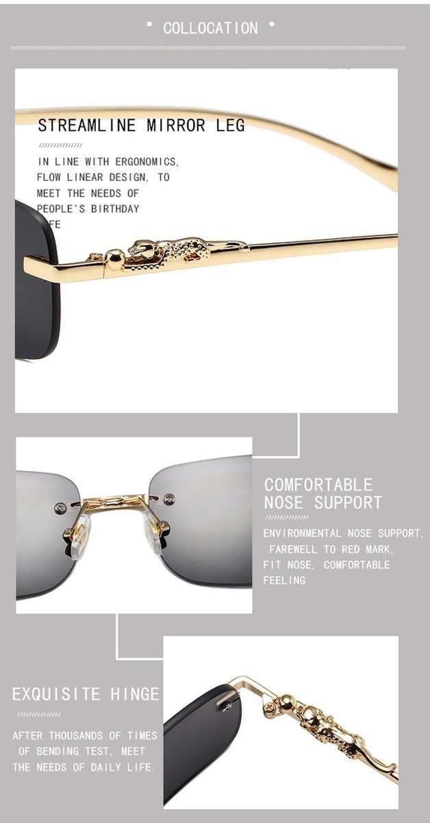 Glazou® - Zonnebril - Frame loos|Randloze Zonnebril | Doorzichtige zonnebril - Festival Bril - Heren - Dames - Luipaard - Panter | Goud | Transparant — afbeelding 5