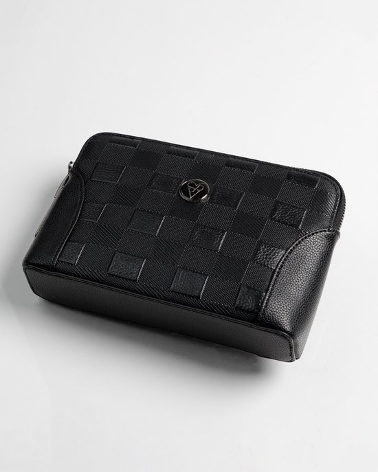 Savory Fashion - Pochette - Serrure à doigt - Zwart - Cuir - Motif bloc - Femme