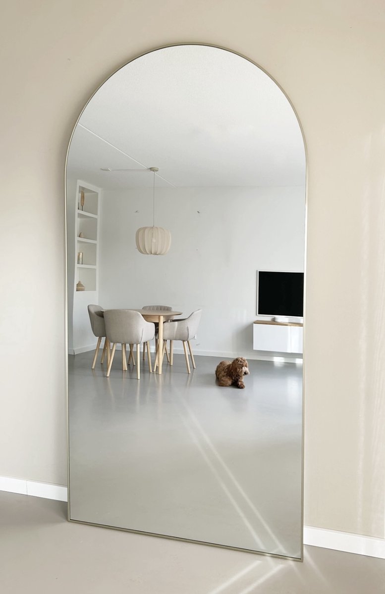 Nordic Style® Boogspiegel 215x110cm - Greige - Scandinavische Spiegels - Halfrond - Pas spiegel - Staande spiegel - Kleedkamer spiegel - Pas - Boog - Half Rond Ronde - Woonkamer - Wand - Muurspiegel - Muur