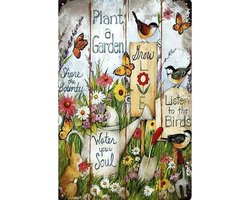 Metalen wandbord Plant a garden tuin - 20 x 30 cm
