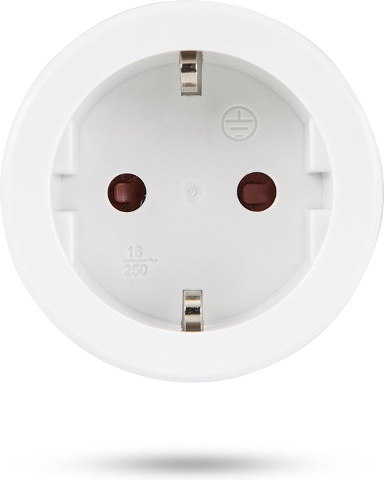 Witte stekkeradapter met twee ronde gaten en metalen contacten.