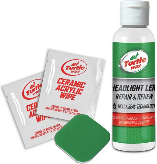 Kit Turtle Wax Headlight Lens Repair & Renew technologie céramique. Flacon et deux lingettes.