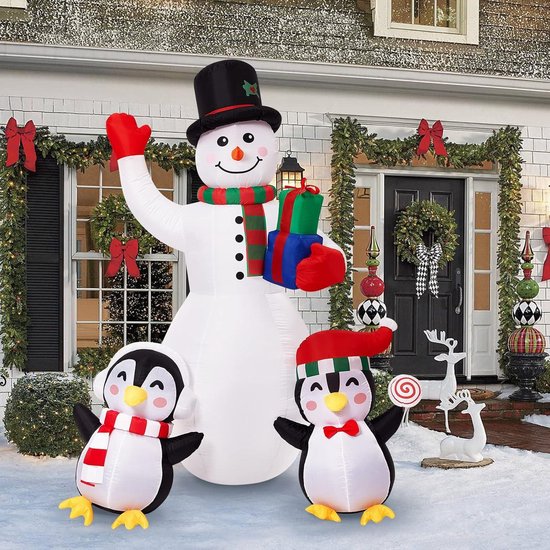 Opblaasbare 180cm Hoge Sneeuwpop met Pinguïns Snelle Opblaasbare Sneeuwpop Kerstversiering LED - Costway Opblaasbare 180cm Hoge Sneeuwpop met Pinguïns Snelle Opblaasbare Sneeuwpop Kerstversiering LED - Costway