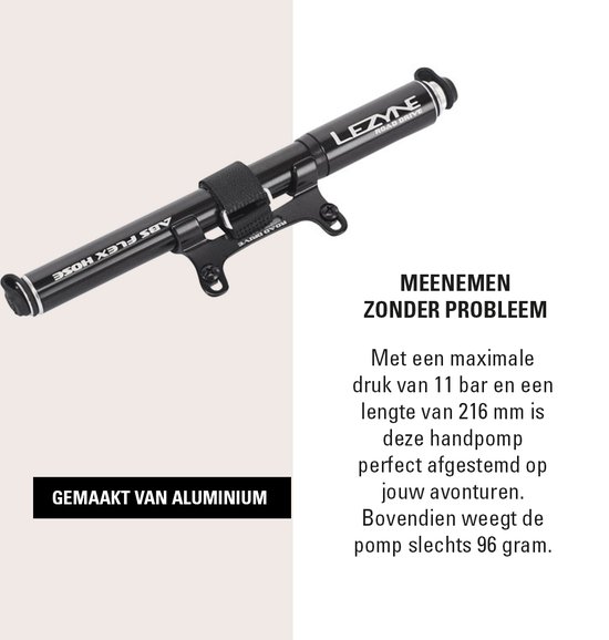 Lezyne Road Drive - Handpomp - Fietspomp - ABS Road Flex Hose - Tot 11 bar - Presta ventiel - Inclusief CNC aluminium frame mount - Aluminium - Maat M - Zwart van Lezyne — afbeelding 3
