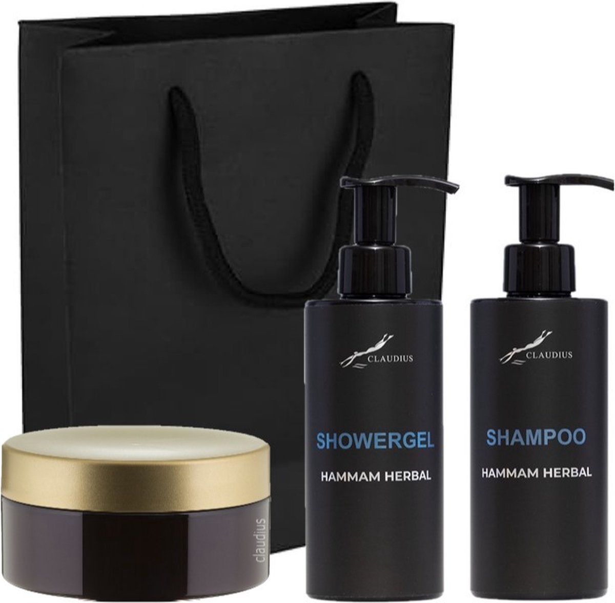 Goedkoopste Douchepakket Hammam Herbal - Showergel Shampoo Scrubzout 300 gram - 300 ml per fles - set van 2 stuks - met luxe gift tas - cadeau - giftset voor hem en haar