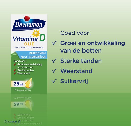 Davitamon vitamine D olie baby en kind - bevat vitamine D3 – vitamine D druppels suikervrij - 25ml