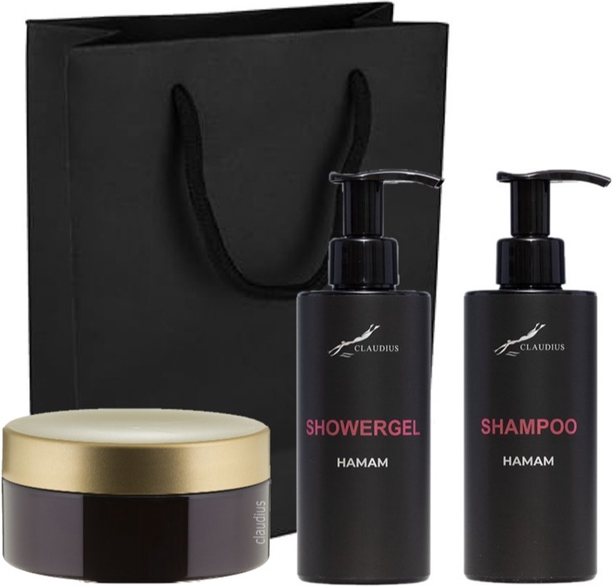 Goedkoopste Douchepakket Hamam - Showergel Shampoo Scrubzout 300 gram - 300 ml per fles - set van 3 stuks - met luxe gift tas - cadeau - giftset voor hem en haar