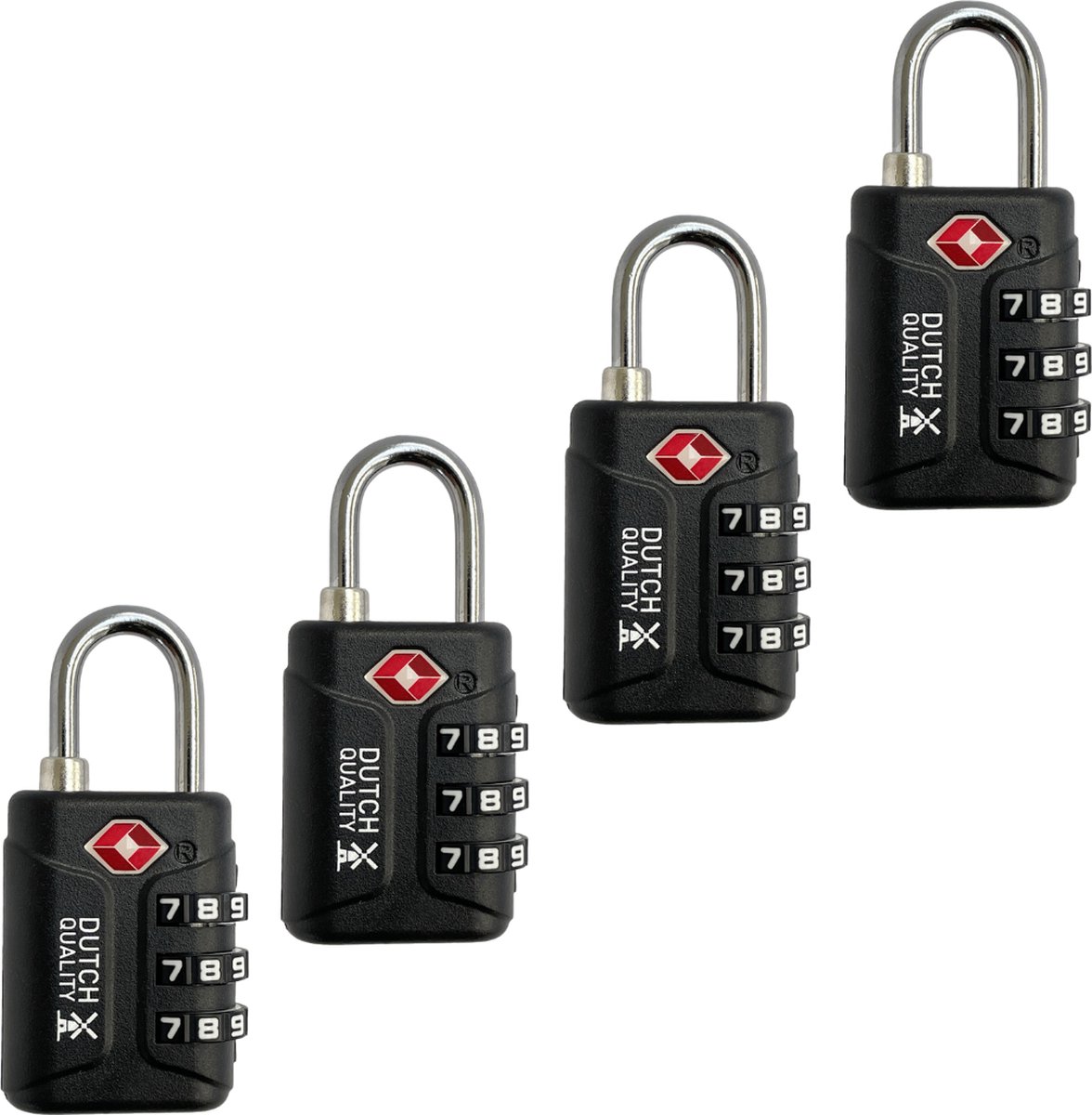 Dutch Quality® TSA Kofferslot 3-Cijferig - Cijferslot - Reisslot (4-pack) - Set van 4 - tsa slot - bagageslot - zwart