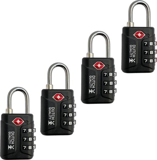 Dutch Quality® tsa kofferslot 3-cijferig – 4-pack – zwart