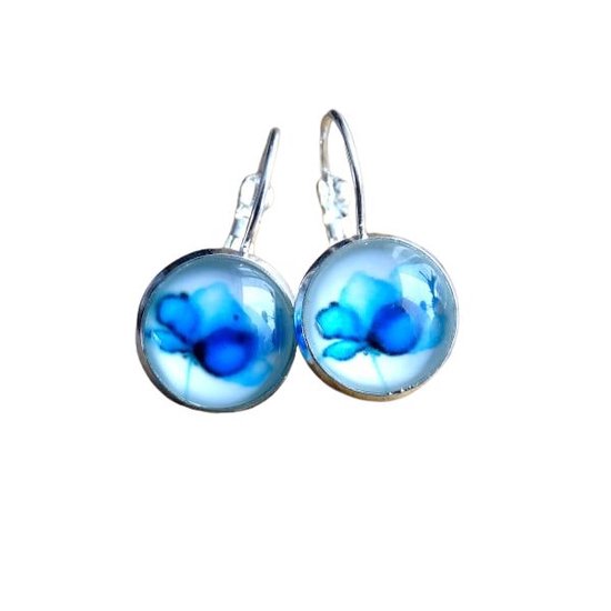 2 Love it Papaver - Boucles d'oreilles - 3 x 1,2 cm - Blauw - Wit - Argenté