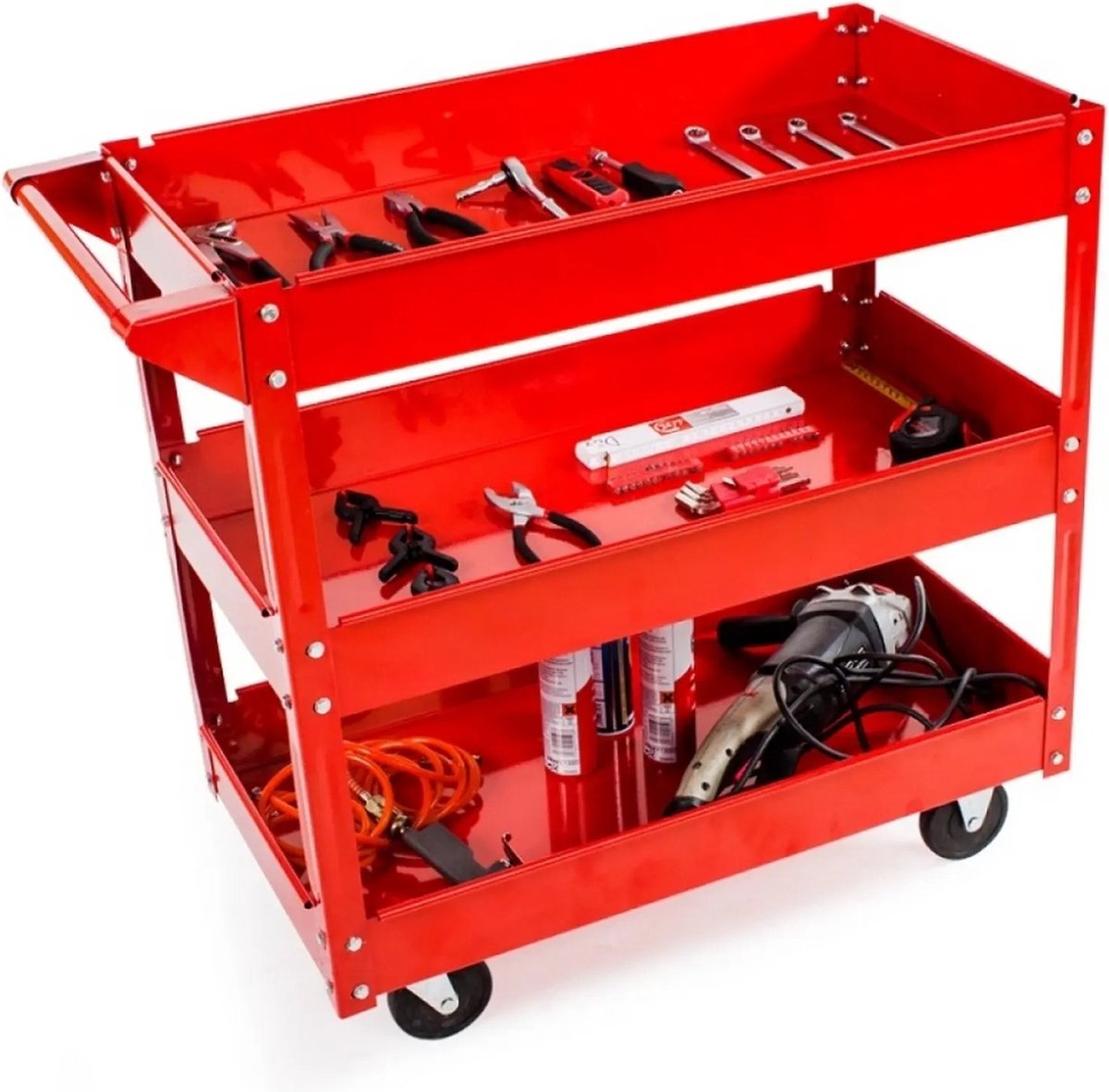 Hanimo Gereedschapskar - Gereedschapstrolley - Gereedschapswagen - Trolley - 3 lagen - Op wielen - Metaal - 700x350x760mm - Rood