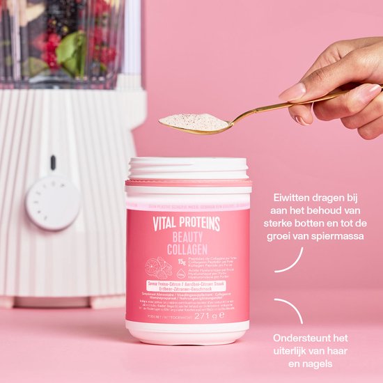 Vital Proteins - Beauty collageen - 15 gram Peptiden Rundercollageen - Gehydrolyseerd - Biotine en Hyaluronzuur - Aardbei Citroensmaak - 271 gram -