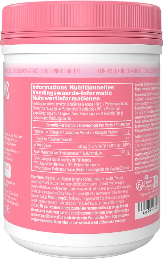 Vital Proteins - Beauty collageen - 15 gram Peptiden Rundercollageen - Gehydrolyseerd - Biotine en Hyaluronzuur - Aardbei Citroensmaak - 271 gram -