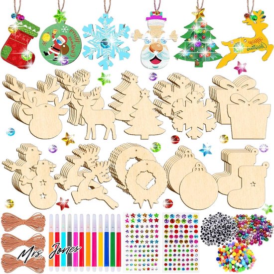 MEISHANG houten hangers om te beschilderen Kerstmis, hout knutselen kinderen Kerstmis, kerstboomversiering om te beschilderen, kerstboom houten hangers, DIY kerstdecoratie hout
