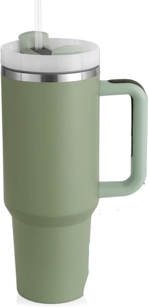 Thermosbeker - 900 ml - Groen - Voor Koude EN Warme Drankjes - thermosfles - Incl Rietje - RVS