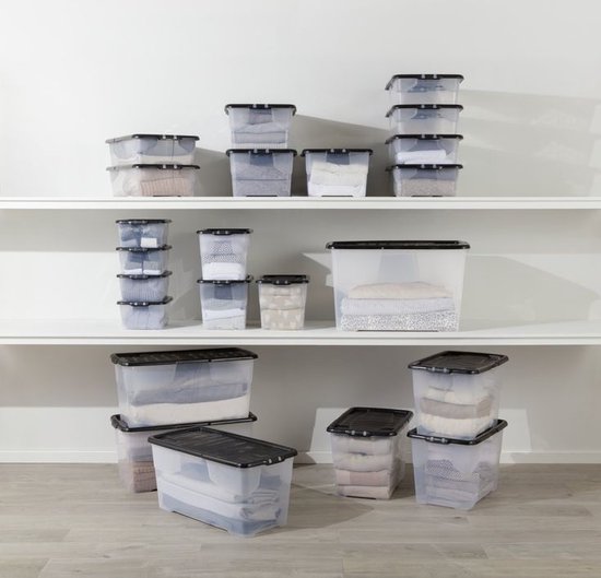 Boîte de rangement plate transparente 42L | Boîte de rangement sous le lit | Boîte à vêtements