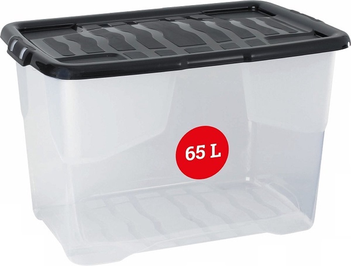 Doorzichtige opbergbox met deksel 65L | Stapelbaar | Transparant | Topkwaliteit