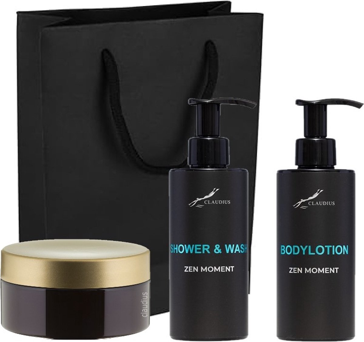 Goedkoopste Douchepakket Zen Moment - Shower & wash Bodylotion Scrubzout 300 gram - 300 ml per fles - set van 3 stuks - met luxe gift tas - kerst cadeau - giftset voor hem en haar