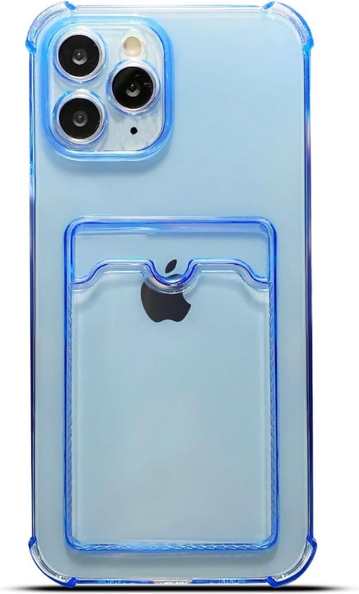 ShieldCase telefoonhoesje geschikt voor iPhone 13 Pro TPU hoesje met pasjeshouder (transparant blauw) - ruimte voor pasjes - TPU silicone case - telefoonhoesje - transparant blauw