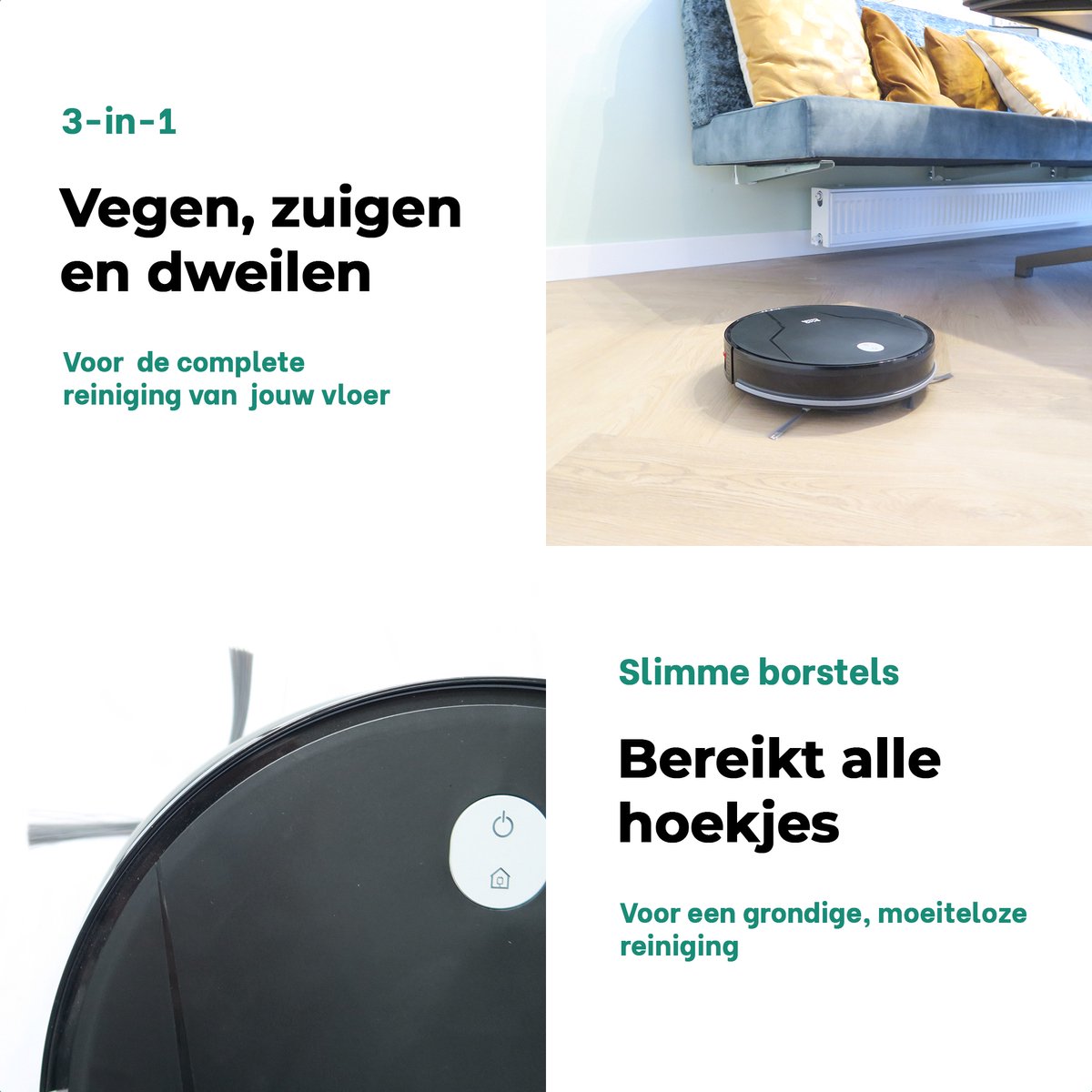 BrinQ Goods - Krachtige Robotstofzuiger Met Dweilfunctie - Met Laadstation - Dweilrobot - Met Afstandsbediening En App - Geschikt voor Huisdieren - Slimme Navigatie — afbeelding 6
