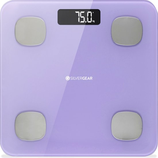 Silvergear Weegschaal Personenweegschaal Digitaal - Slimme Weegschaal met Lichaamsanalyse - Paars