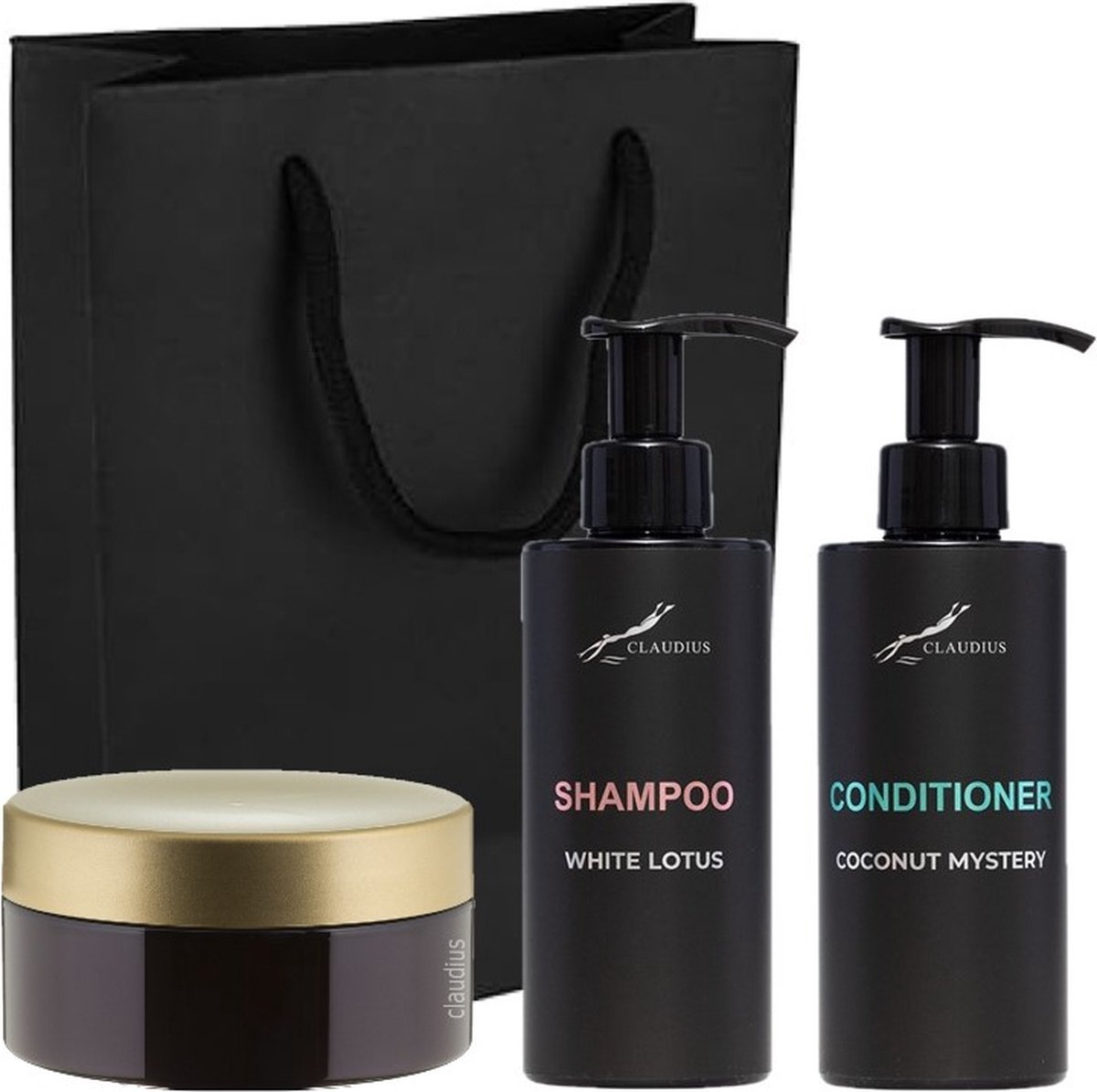 Goedkoopste Douchepakket - Shampoo White Lotus Coconut Conditioner Scrubzout 300 gram - 300 ml per fles - set van 2 stuks - met luxe gift tas - kerst cadeau - giftset voor hem en haar