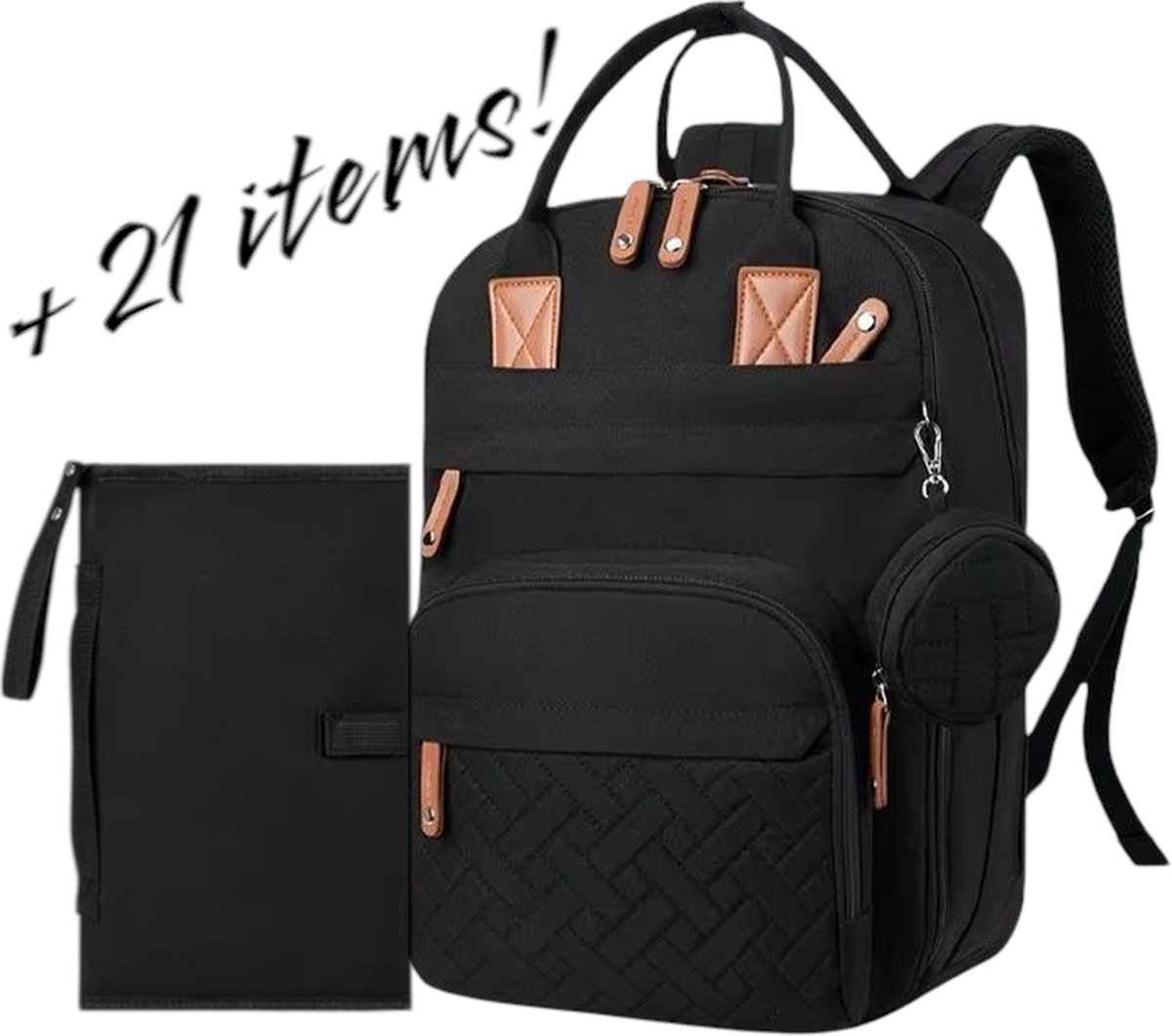 Goedkoopste Jaxx - Luiertas - zwart-inclusief 21 essentiele benodigheden - Luiertas Rugzak – kinderwagen haken-geisoleerde flessenvakjes- Luiertassen – Verzorgingstas – Kraamcadeau – Kraampakket -Kraampakketten - Baby Cadeau - Kraamkado meisje - Kraamkado jon
