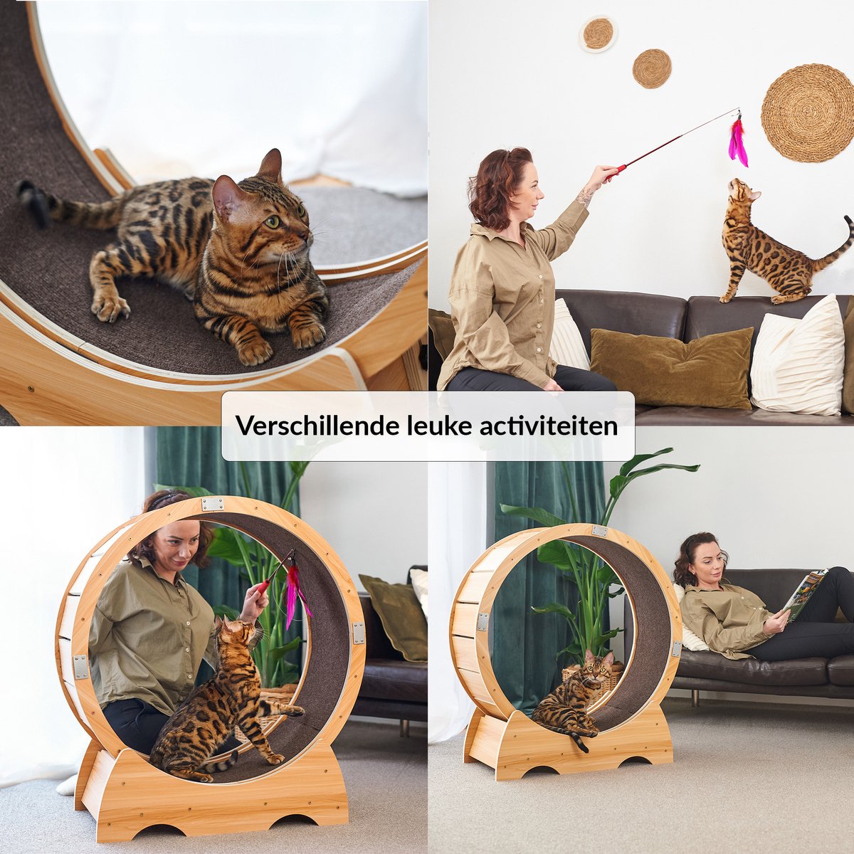 Kattenwiel Groot Cat Wheel 85/100/120cm -Massief Houten Kattenloopwiel voor Binnenkatten, Veiligheid Kat Loopwiel met Slot en Geminimaliseerd Spleetontwerp (Size : Diameter 85cm