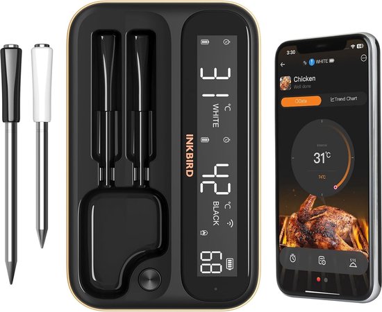 INKBIRD INT-12-BW Luxe Gift Box Black Edition – Bluetooth & WiFi BBQ Thermometer – Digitale Vleesthermometer met App – Draadloze Keukenthermometer voor Barbecue, Grill, Oven en Sous-Vide