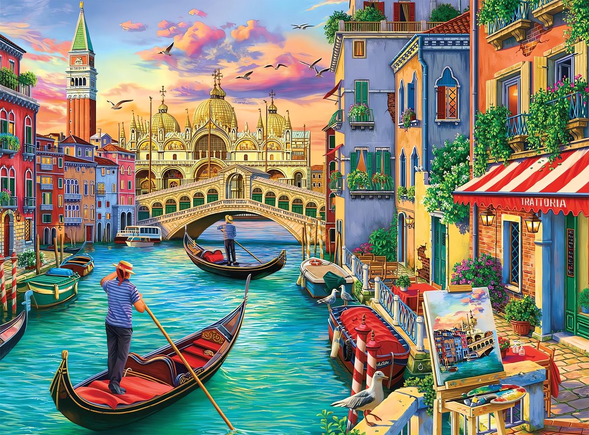 5D Diamond Painting Vierkante steentjes - Painting maat 50x70cm - Volledige bedekking - Complete set - Stad - Venetië