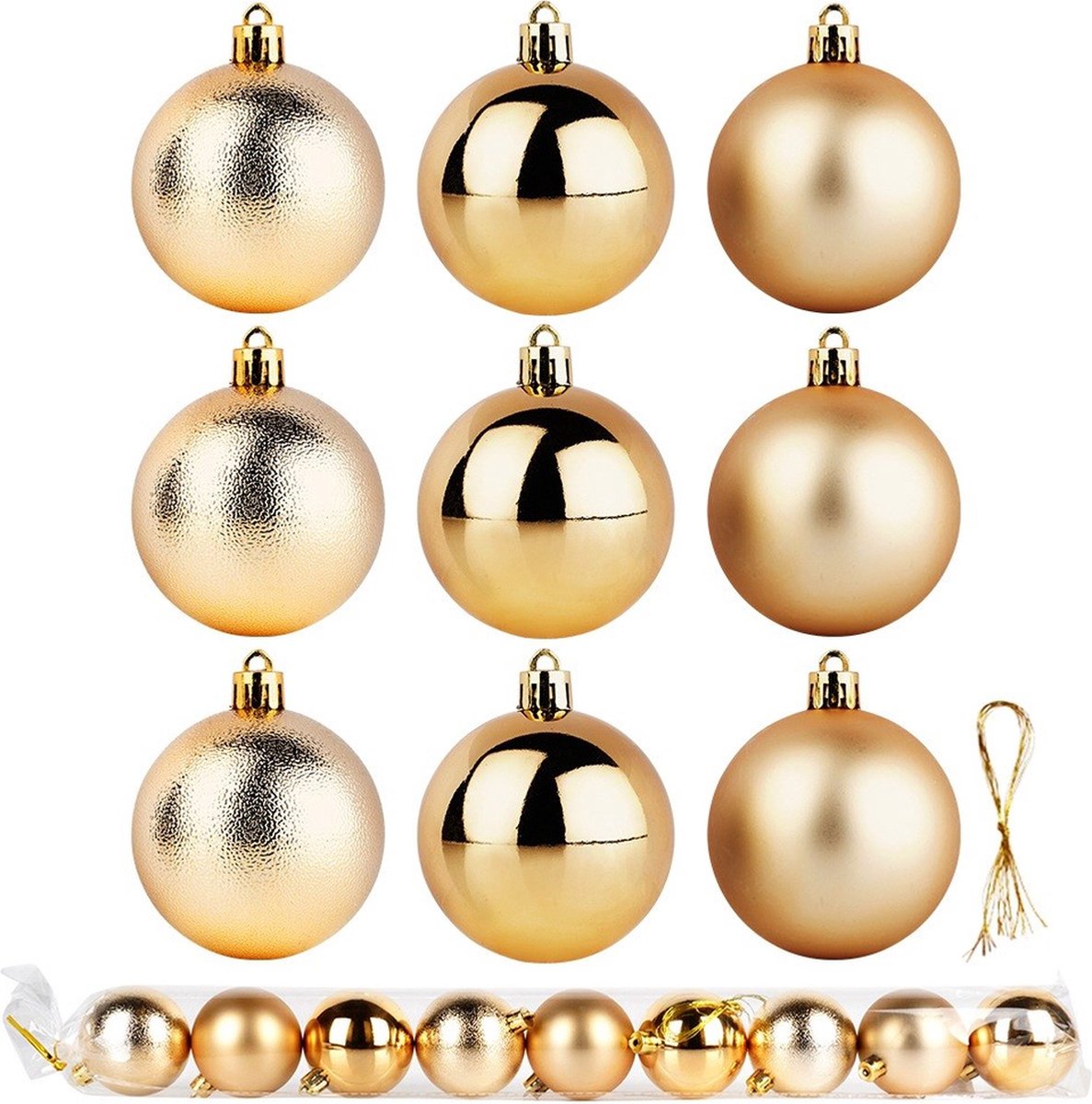 Kerstballen Set Onbreekbaar Gouden 6 cm 9 stuks - Kerstdecoratie