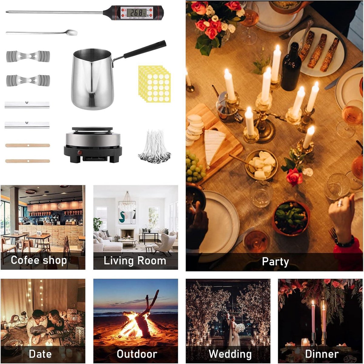 Nevolis 600 ml wax and accessories for making scented candles with anti-scalding handle electronic heating plate - DIY candle making for adults .