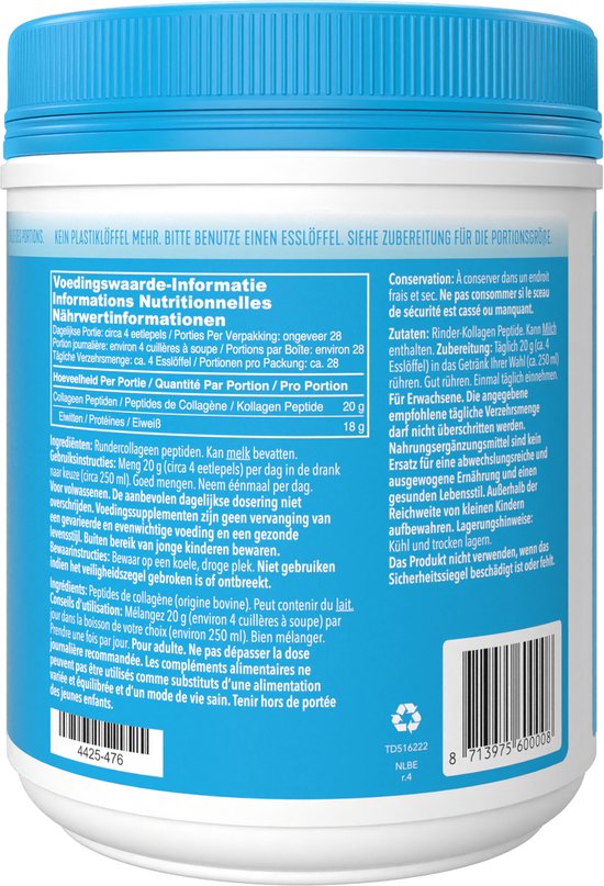 Vital Proteins - 10 tot 20 gram Peptiden Rundercollageen - Gehydrolyseerd - Neutrale Smaak - Type I en III - Suikervrij - 567 Gram