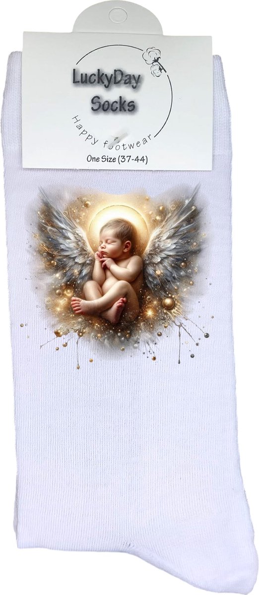 Engel baby - Opkikkertje - Grappige sokken - Valentijn cadeau - Verjaardag cadeau - Kerst cadeau - Grappige sokken - Leuke sokken - Vrolijke sokken - Kerst sokken - Condoleance - Regenboog baby - Vaderdag - Moederdag - Socks maken Happy - 37-44 -