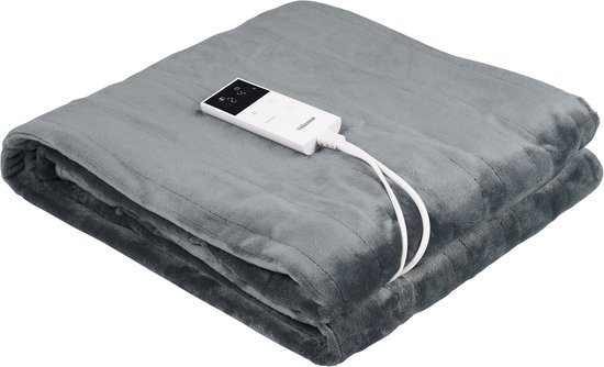 Tristar BW-4780 Elektrische Deken - Warmtedeken - Fleecedeken, 9 Warmte-instellingen, Microcontroller, Timerfunctie, Oververhittingsbeveiliging, Wasmachinebestendig, 160 x 130 cm - Grijs
