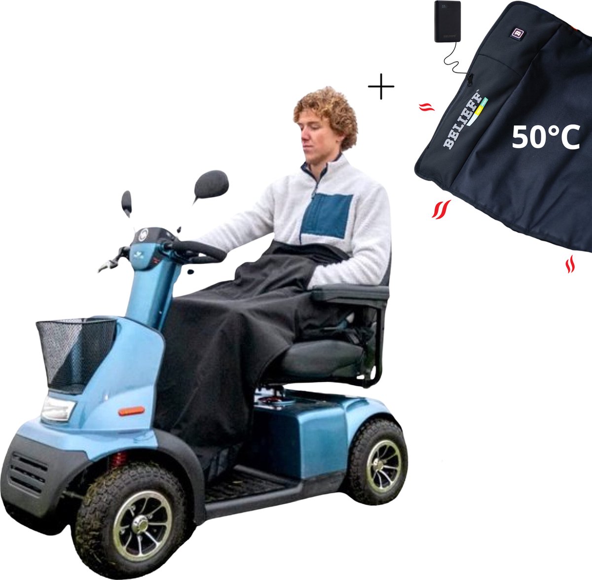 Goedkoopste Belieff Scootmobiel Deken Met Heating Systeem - Waterdicht – Winddicht - Flexibele Onderlaag - Handzak - Beenkleed Scootmobiel - Unisex - Zwart – 100 Polyester - Fleece Gevoerd - Warm & Comfortabel