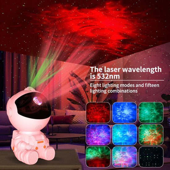 Ster nachtlampje- Projector - astronaut-babykamer - LED-nachtlampje- sterrenhemel -15 verlichtingscombinaties-dimbaar-Met afstandsbediening-Oplaadbaar van Merkloos — afbeelding 3