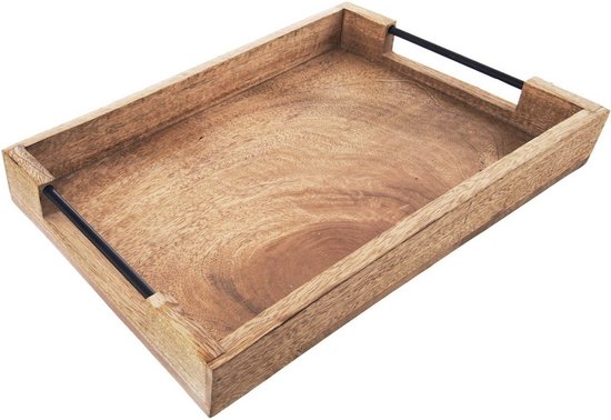 Plateau Rectangulaire En Bois Naturel Avec Poignées - 40 X 27 Cm - Planche De Service Pour Bougies Ou Apéritif