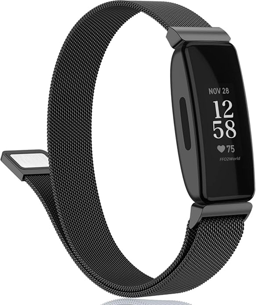 Stravo Luxe Milanese bandje - Zwart - geschikt voor Fitbit Inspire/HR/2 - RVS Milanees - Small