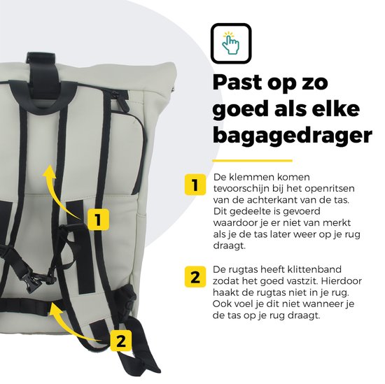 Voltano Luxe E-bike Rolltop Fietstas / Rugtas 28L - Crème - Enkele Pakaftas - 100% Waterdicht - Gratis Schouderband - Groot Laptop Vak van Voltano — afbeelding 4