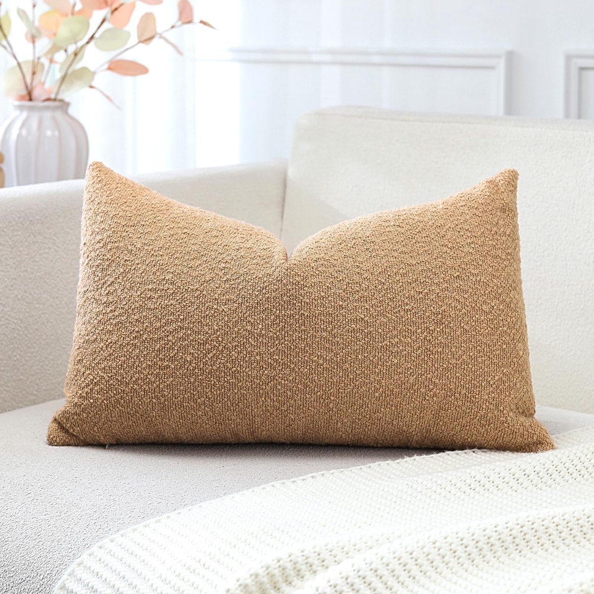 Goodivery ® Klassieke Bouclé Kussensloop voor Sfeervolle Woondecoratie, 40 x 60 cm, Warme Bruine Tint