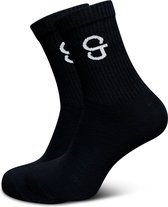 Twee zwarte crew sokken met witte G-logo op de zijkant.